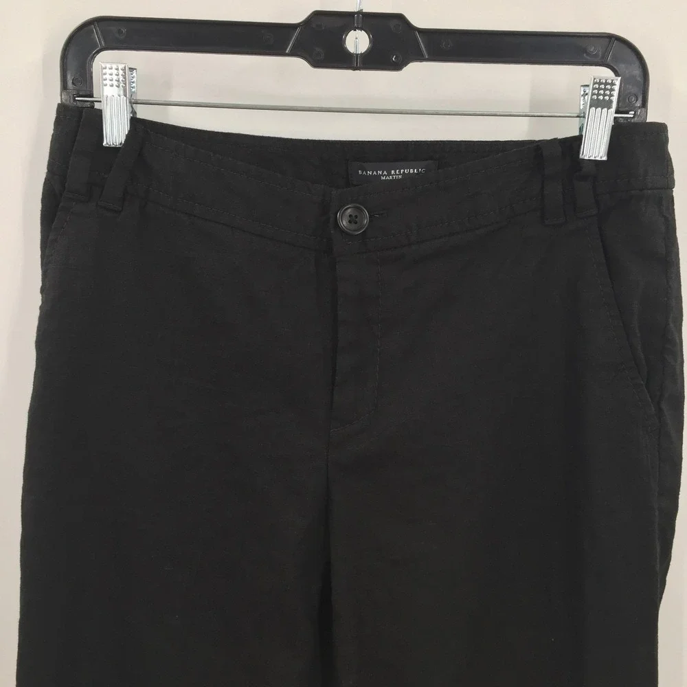 Banana Republic Martin Black linen‎ blend trouser pants lightweight minimalist 6